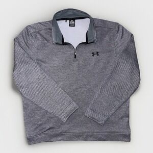 Under Armour Golf Storm Sweater Mens XL Grey Striped 1/4 Zip Pullover